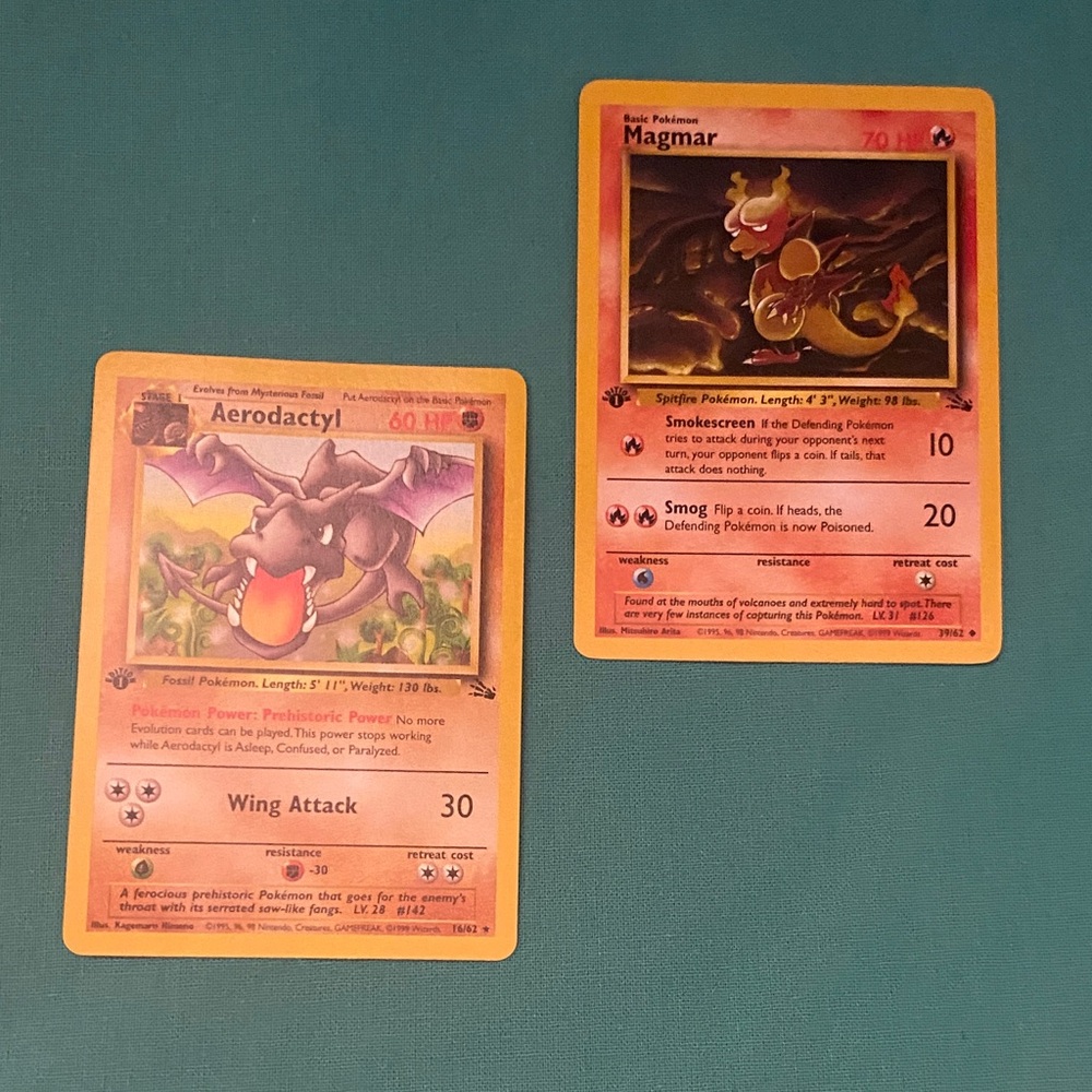 Pokémon 1st Edition Magmar & Aerodactyl Vintage Cards